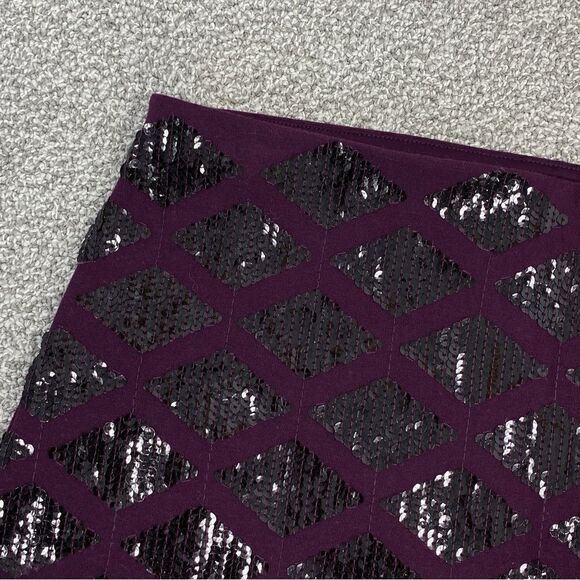 Express Geometric Diamond Print Sequin Bodycon Mini Skirt Purple Black XS - Picture 4 of 8